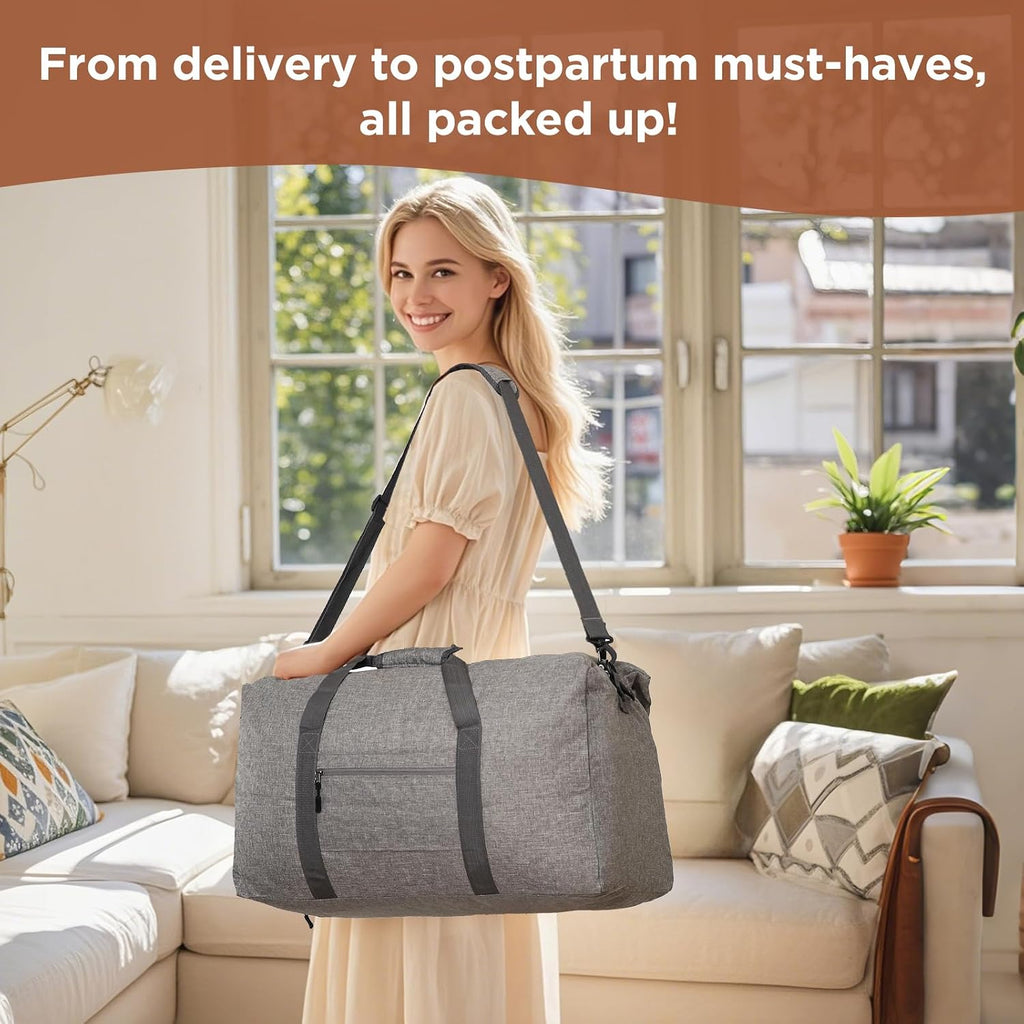 Glamommy Upgraded Postpartum Recovery Essentials Kit for Labor & Delivery | Includes nursing gown, luggage bags, socks, peri bottle, cooling spray, underwear, pads, hot cold packs & cooling liners